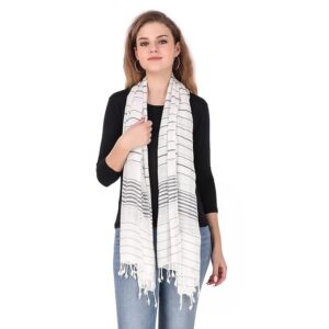 Stole/Scarf For Female Colour- White Soft Viscose Cotton Blend Ethnic Stripes Pattern Scarves Pack Of 1 ST-15