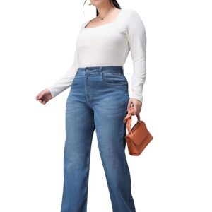 Miss Chase A+ Women's Wide-Leg Mid Rise Regular Length Light Weight Denim Jeans