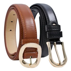 WildHorn Fashion Leather Belts For Women And Girls | Gold Buckle | Combo Pack of 2 | Stylish Waist Belt For Dresses Jeans