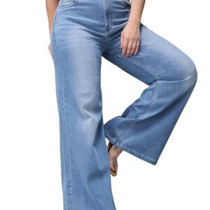 Miss Chase A+ Women's Wide-Leg High-Rise Regular-Length Stretchable Cargo Denim Jeans