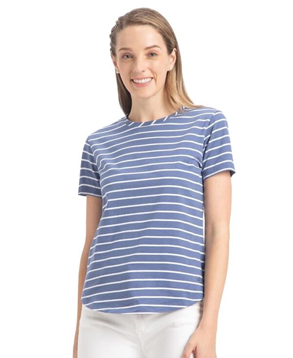 Jockey A121 Women's Super Combed Cotton Stripe Fabric Relaxed Fit Round Neck Half Sleeve T-Shirt