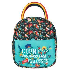 Chumbak Women’s Lunch Bag, Memories Over Calories Collection, Printed Canvas Tiffin Bag with Zipper, Quirky India Design, Stylish Office Lunch Bag, Travel Tote – Black