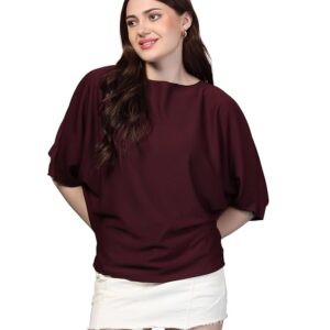 Zilcon Women Fashion Trendy Ribbed Boat Neck Top Half Sleeves Tops for Women Formal, Casual, Office, Date, Outing, Party Tops