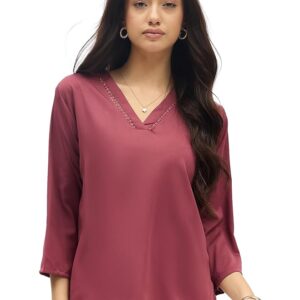 SheWill Printed Top with Contrast Tipping – Stylish Ethnic & Western Tops for Women – Summer Travel Wear, Trendy Tops for Jeans, Lightweight & Comfortable Casual Wear
