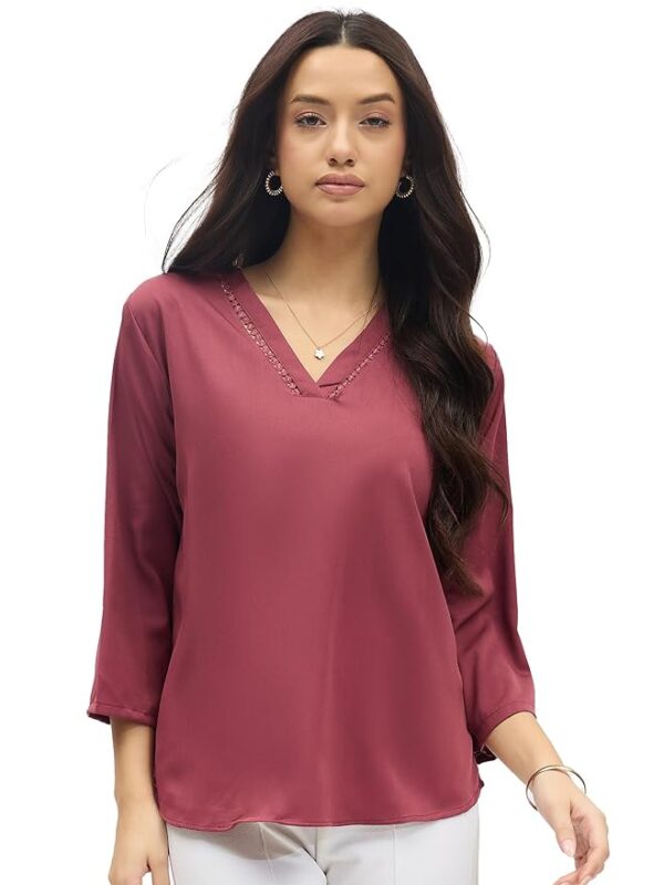 SheWill Printed Top with Contrast Tipping – Stylish Ethnic & Western Tops for Women – Summer Travel Wear, Trendy Tops for Jeans, Lightweight & Comfortable Casual Wear