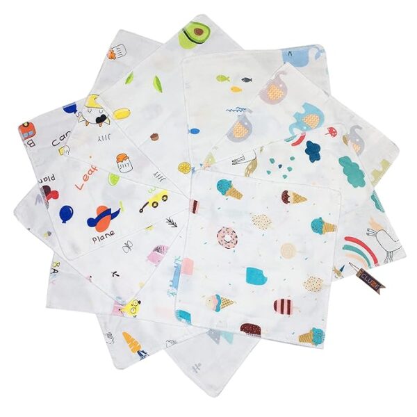Double Layered Cotton Handkerchief For Women, Girls, Kids/Pure Cotton Face Towel, Printed Hanky (White) (25x25 cm)