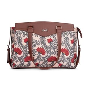 ZOUK Printed Vegan Leather Women's Office Work Bag Brown With Double Handles Strap
