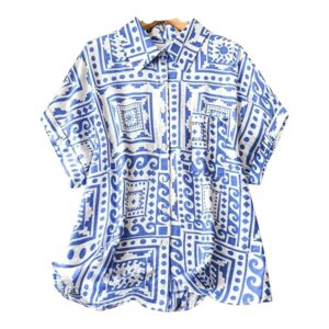 Gufrina Women's Polyester Shirt with Pocket Half Raglan Sleeves Spread Collar Neck Geometric Printed Relaxed Fit and Standard Length