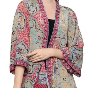 KE KANHA EXPORTS Women Shrug|Shrugs for Women Stylish|Cardigan |Boho Beach Cover Up|Border Print|Easily fits S-M-L|Bust 30-42 Inches|Length 28 Inches