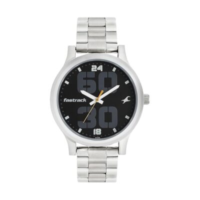 Fastrack Bold Quartz Analog Black Dial Silver Stainless Steel Strap Watch for Guys, Men- NT38051SM07
