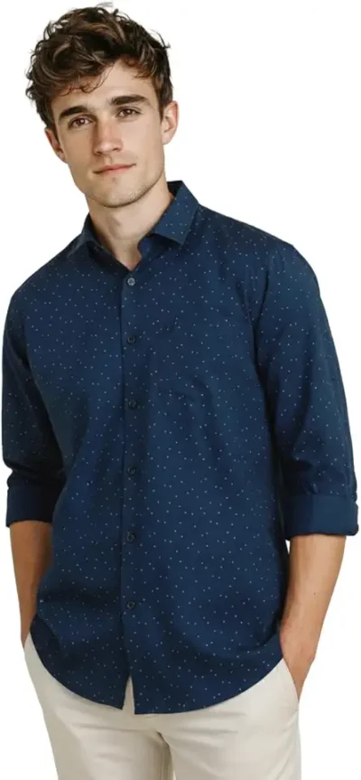 Allen Solly Men’s Cotton Casual Shirt | Regular Fit, Ditsy Print Design, Comfortable All‑Day Wear
