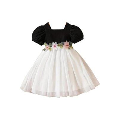 Niren Enterprise 1019 Floral Embroidery net and Modal Short Sleeve Baby Girl Frock