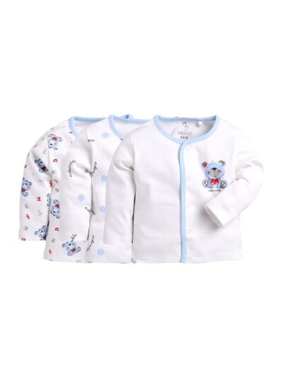 Baby GO Unisex Baby 100% Cotton Full Sleeve Front Open T-Shirt Pack of 3 | Soft Breathable Infant Clothing Set with Snap Buttons | Comfortable Layering Top for Newborn Baby Boys & Baby Girls