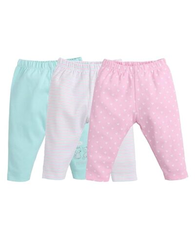 Baby GO Baby Boys & Girls Cotton Pajama Pants Pack of 3 | Soft Breathable Elastic Waist Printed Lounge Pants for Newborn Infants | Comfortable Nightwear Bottom Set