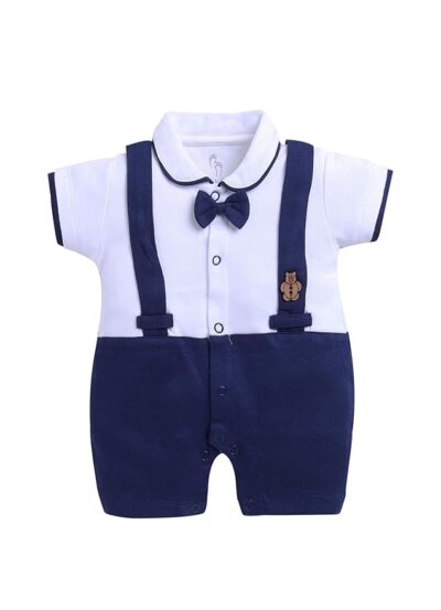 BABY GO Baby Boys & Baby Girls Cotton Romper | Half Sleeve Polo Collar Jumpsuit | Newborn Infant Summer Outfit with Button Closure | Soft Breathable Playsuit | Stylish Print One Piece Dress
