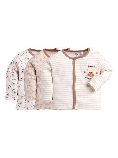 Baby GO Baby Boys & Baby Girls 100% Cotton Full Sleeve Front Open T-Shirt Pack of 3 | Soft Breathable Infant Clothing with Snap Buttons | Printed Newborn Baby Wear Daily Use