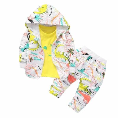 Googo Gaaga Boy's Cotton Printed Hoodie Sweatshirt with Joggers in White Baby Boys Clothing Set