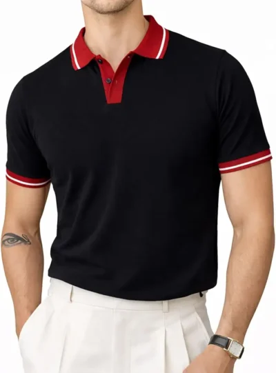 Veirdo® Men’s Polo T-Shirt Regular Fit with Contrast Pattern & Striped Trim on Collar and Half Sleeves, Stylish Solid Casual, Weekend & Outdoor Wear (Sizes S to 2XL)