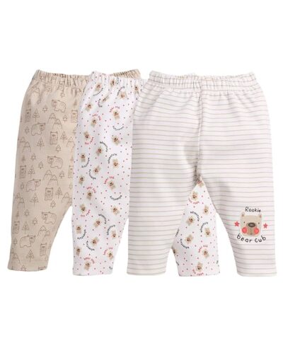 Baby GO Baby Boys & Girls Cotton Pajama Pants Pack of 3 | Soft Breathable Elastic Waist Printed Lounge Pants for Newborn Infants | Comfortable Nightwear Bottom Set