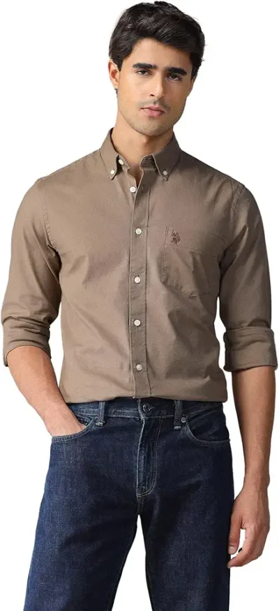 U.S. Polo ASSN. Solid Tailored Fit Cotton Shirts for Men - 100% Cotton, Full Sleeve Mens Casual Shirts