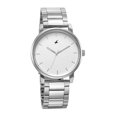 Fastrack Stunners Quartz Analog White Dial Silver Metal Strap Watch for Guys - 3278SM04