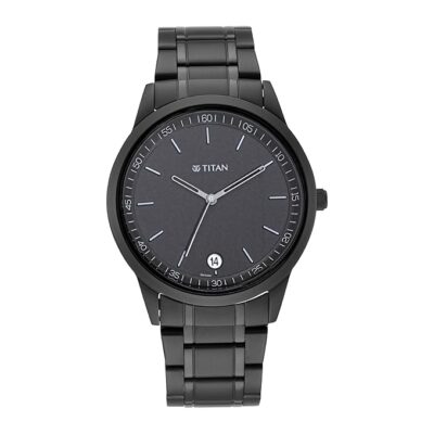 Titan Minimalist Quartz Analog with Date Black Dial Black Metal Strap Watch For Men - NT1806NM01