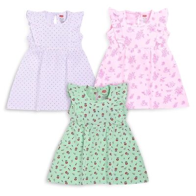 LuvLap Baby Girl 100% Cotton Sleevless Girls Frock Pack of 3
