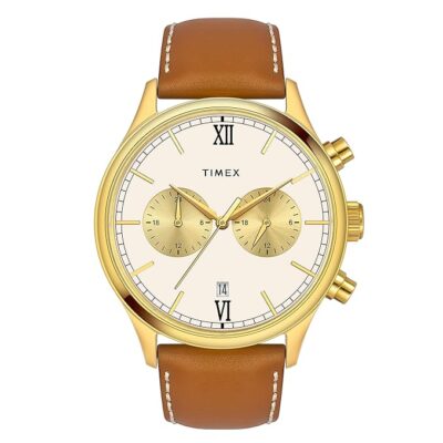 TIMEX Analog Watch for Man with Beige Round Dial & Tan Leather Strap Band Water Resistant Men's Wrist Watches - TWEG19806