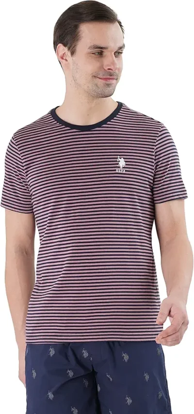 U.S. Polo ASSN. Men's Cotton Regular Fit Yarn Dyed Stripe LE002 Lounge T-Shirt (Pack of 1)