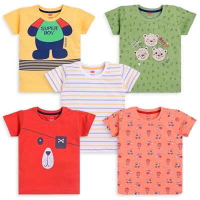LuvLap Baby Boys Regular Fit 100% Cotton Half Sleeve Boys T-Shirt Pack of 5