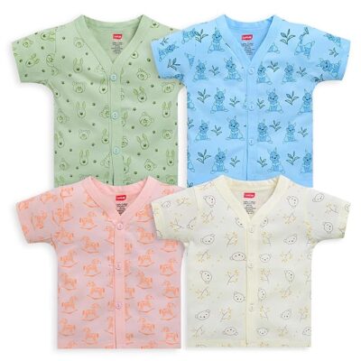 LuvLap Baby Girls Regular Fit 100% Cotton Half Sleeves Girls Jhabla Shirt Pack of 4